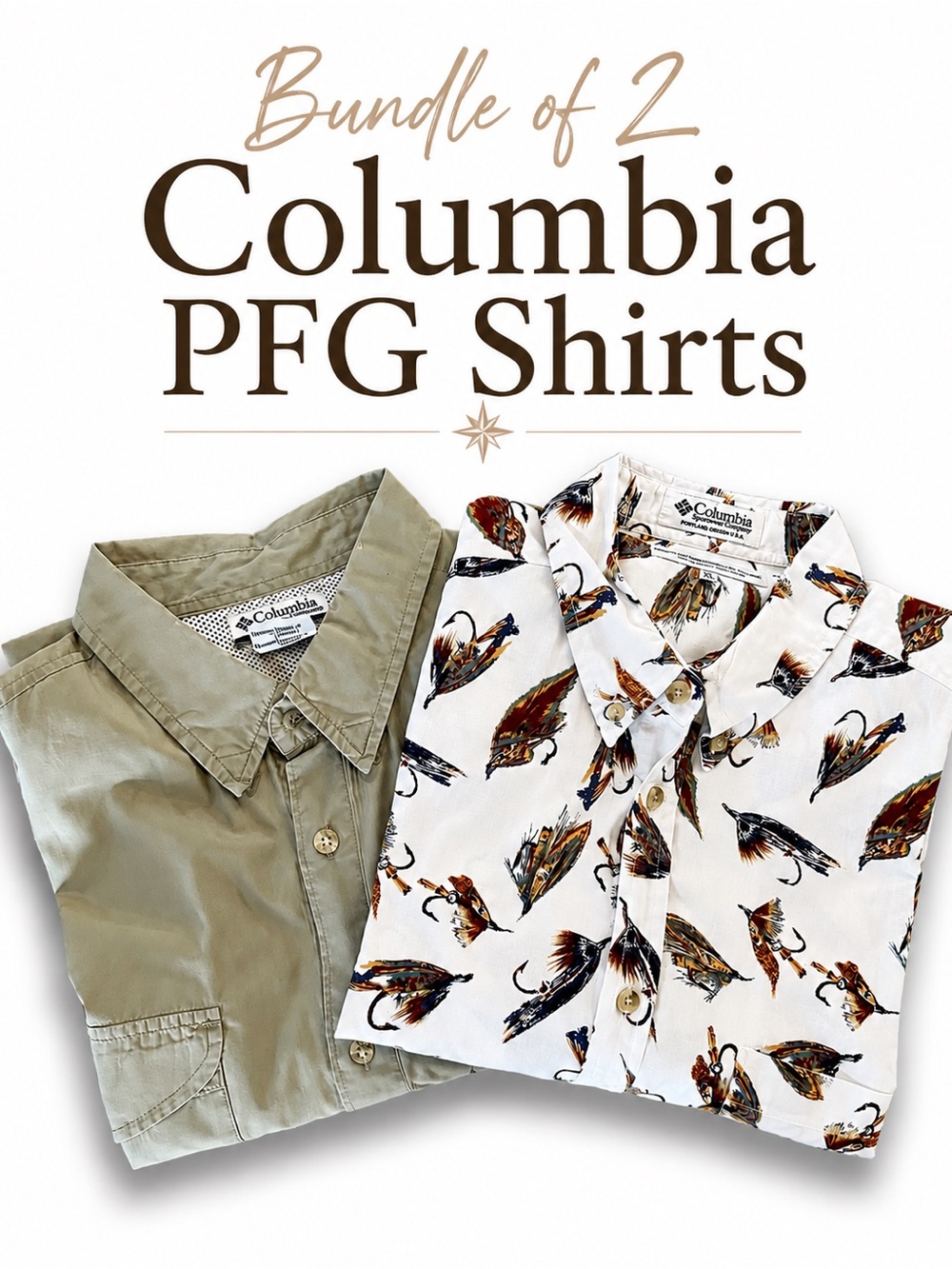 Bundle of 2 Columbia PFG shirts in men’s XL. Fly Lure Novelty Print